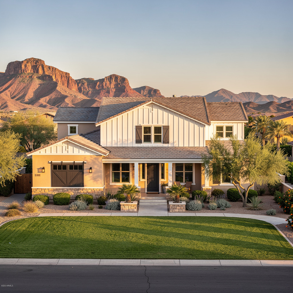 A Studio McGee-style luxury home exterior in Queen Creek, AZ — Salt and Slate Cleaning Company