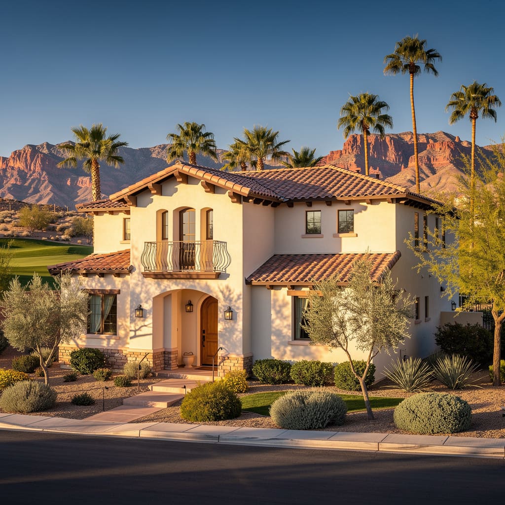 A Studio McGee-style luxury home exterior in Summerlin, NV — Salt and Slate Cleaning Company