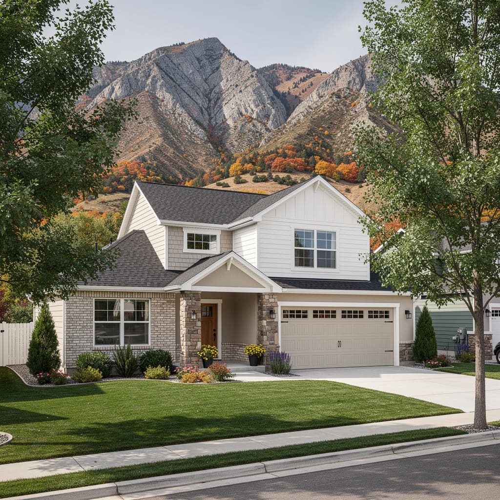 A Studio McGee-style luxury home exterior in Layton, UT — Salt and Slate Cleaning Company