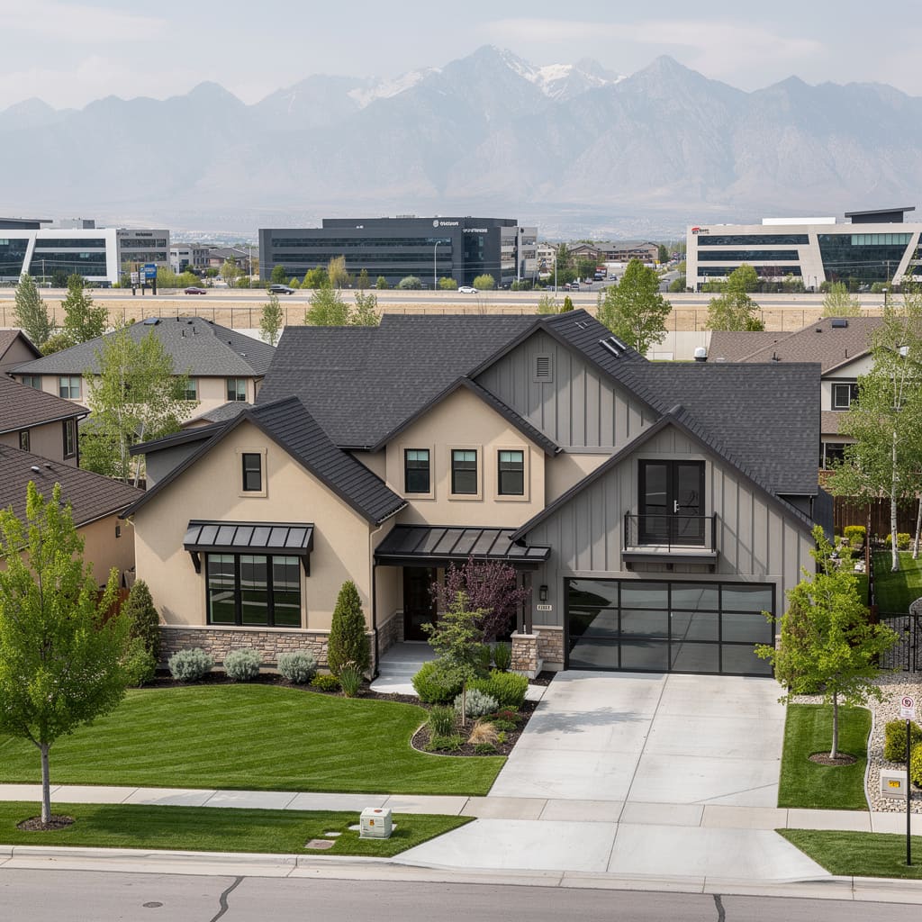 A Studio McGee-style luxury home exterior in Lehi, UT — Salt and Slate Cleaning Company