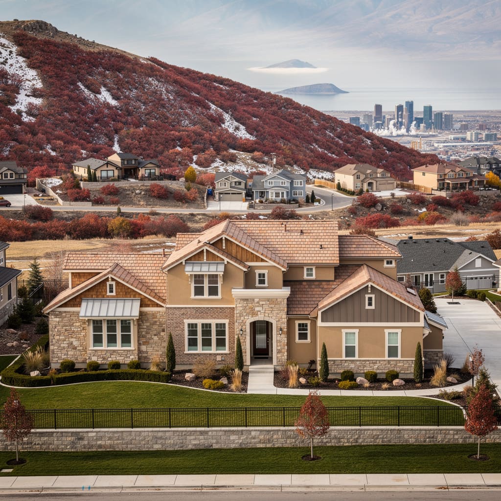 A Studio McGee-style luxury home exterior in North Salt Lake, UT — Salt and Slate Cleaning Company