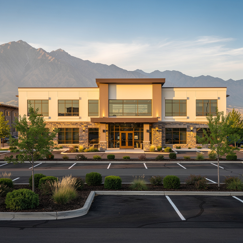 Upscale commercial building exterior in Clearfield, UT — representative of the facilities Salt and Slate serves in the area
