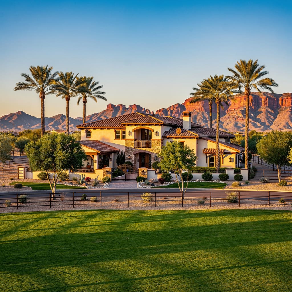 A Studio McGee-style luxury home exterior in the Circle G Ranches neighborhood of Chandler, AZ — premium home cleaning by Salt and Slate