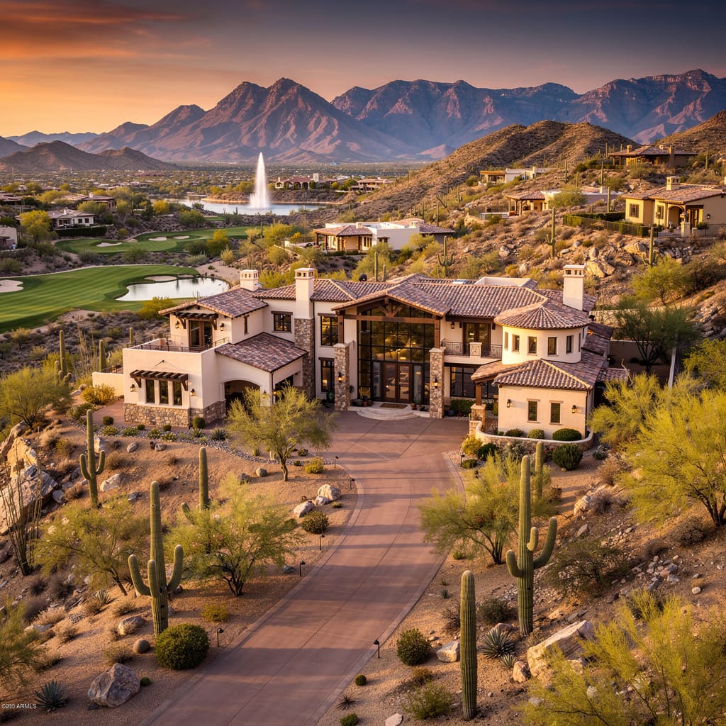 A Studio McGee-style luxury home exterior in the Eagle Mountain neighborhood of Fountain Hills, AZ — premium home cleaning by Salt and Slate