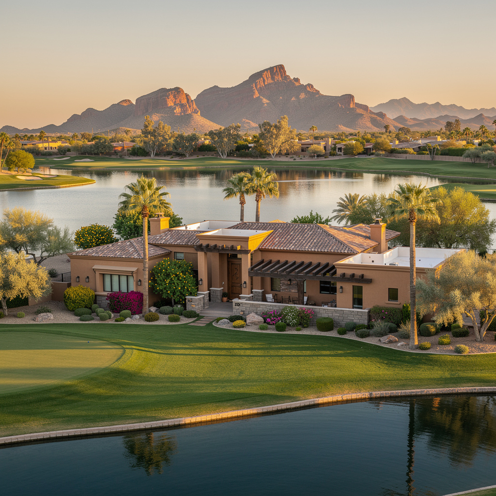 A Studio McGee-style luxury home exterior in the McCormick Ranch neighborhood of Scottsdale, AZ — premium home cleaning by Salt and Slate