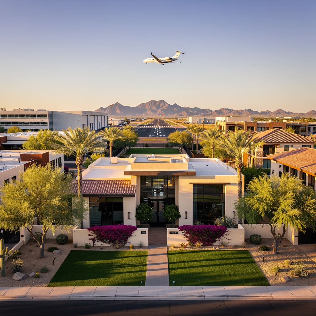 A Studio McGee-style luxury home exterior in the Scottsdale Airpark neighborhood of Scottsdale, AZ — premium home cleaning by Salt and Slate