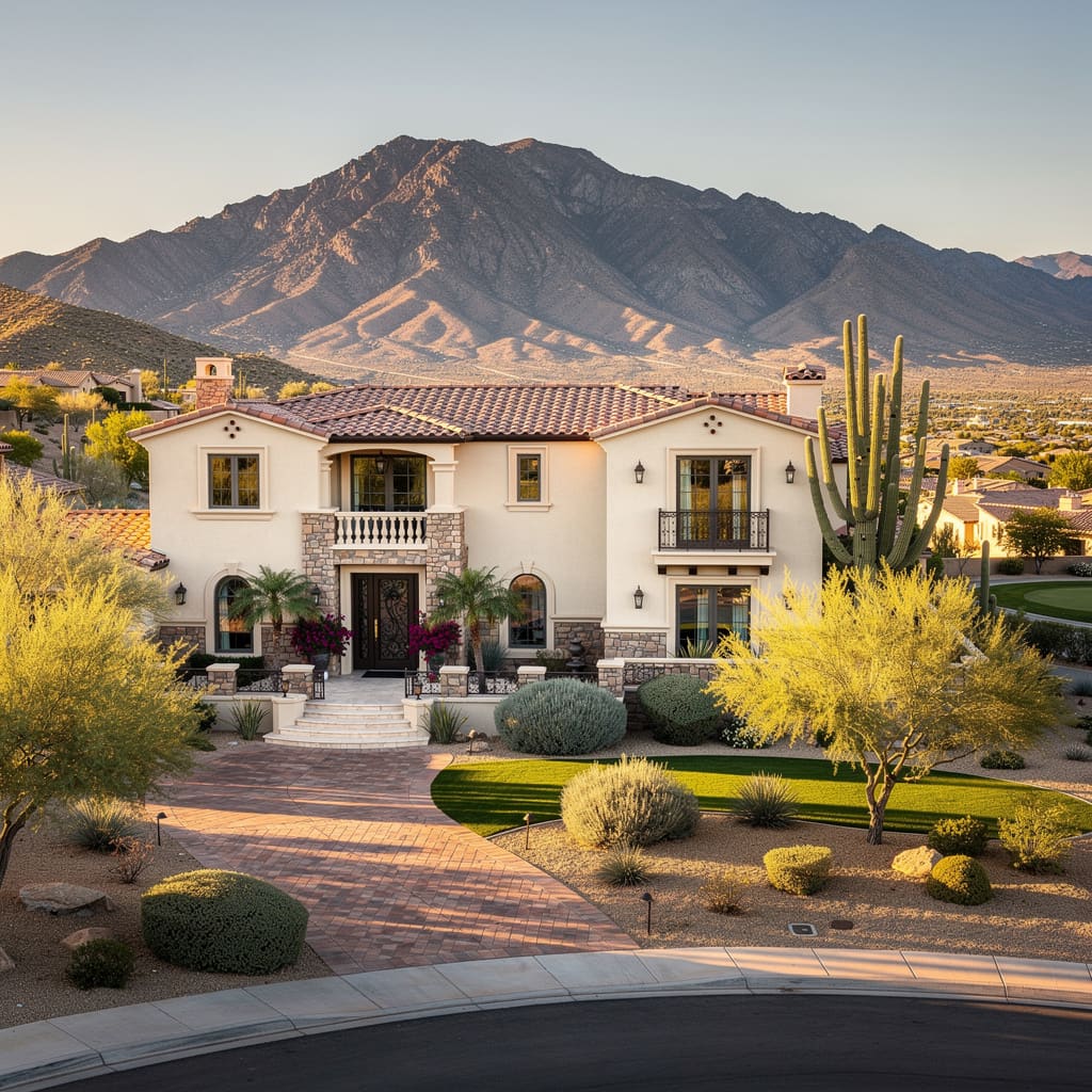 A Studio McGee-style luxury home exterior in the MacDonald Ranch neighborhood of Henderson, NV — premium home cleaning by Salt and Slate