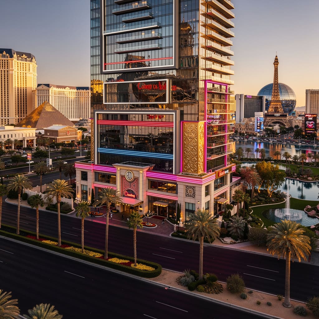 A Studio McGee-style luxury home exterior in the The Strip neighborhood of Las Vegas, NV — premium home cleaning by Salt and Slate