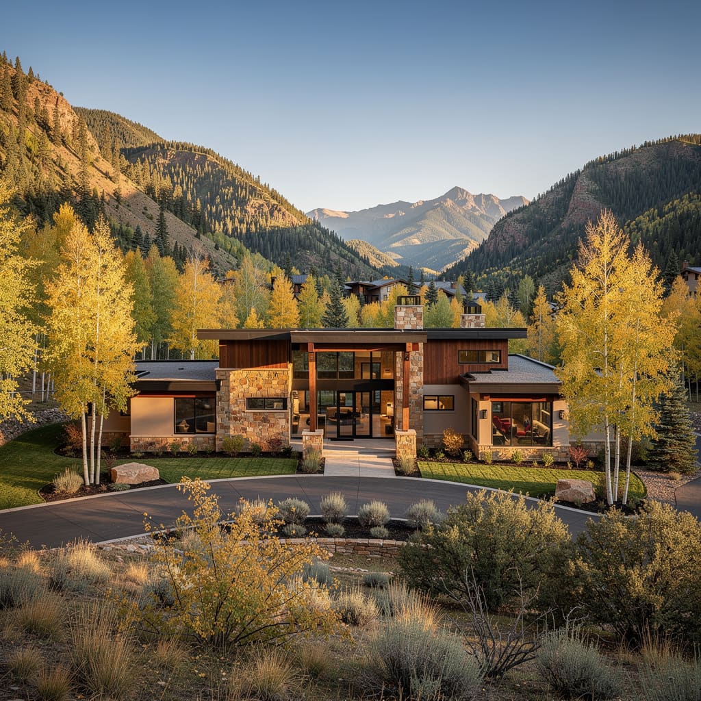 A Studio McGee-style luxury home exterior in the Three Falls neighborhood of Alpine, UT — premium home cleaning by Salt and Slate