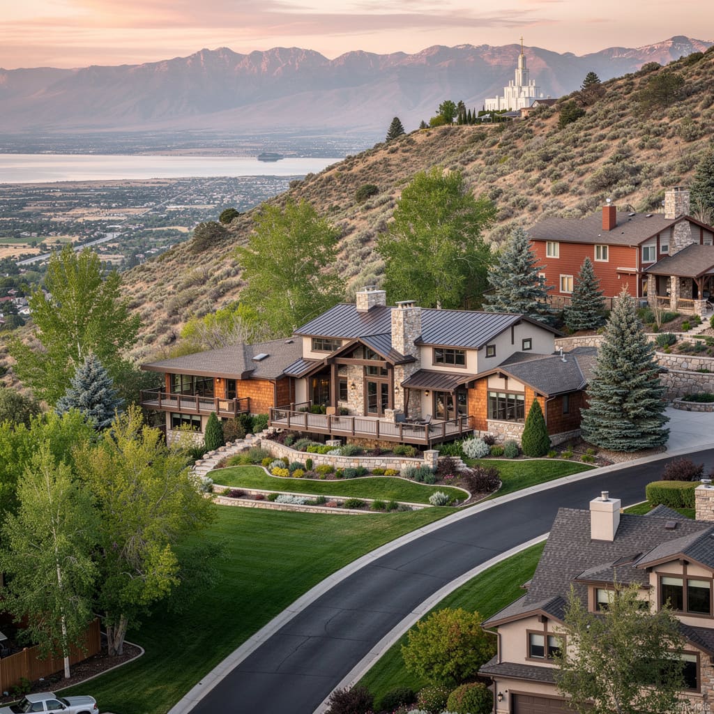A Studio McGee-style luxury home exterior in the Bountiful Bench neighborhood of Bountiful, UT — premium home cleaning by Salt and Slate