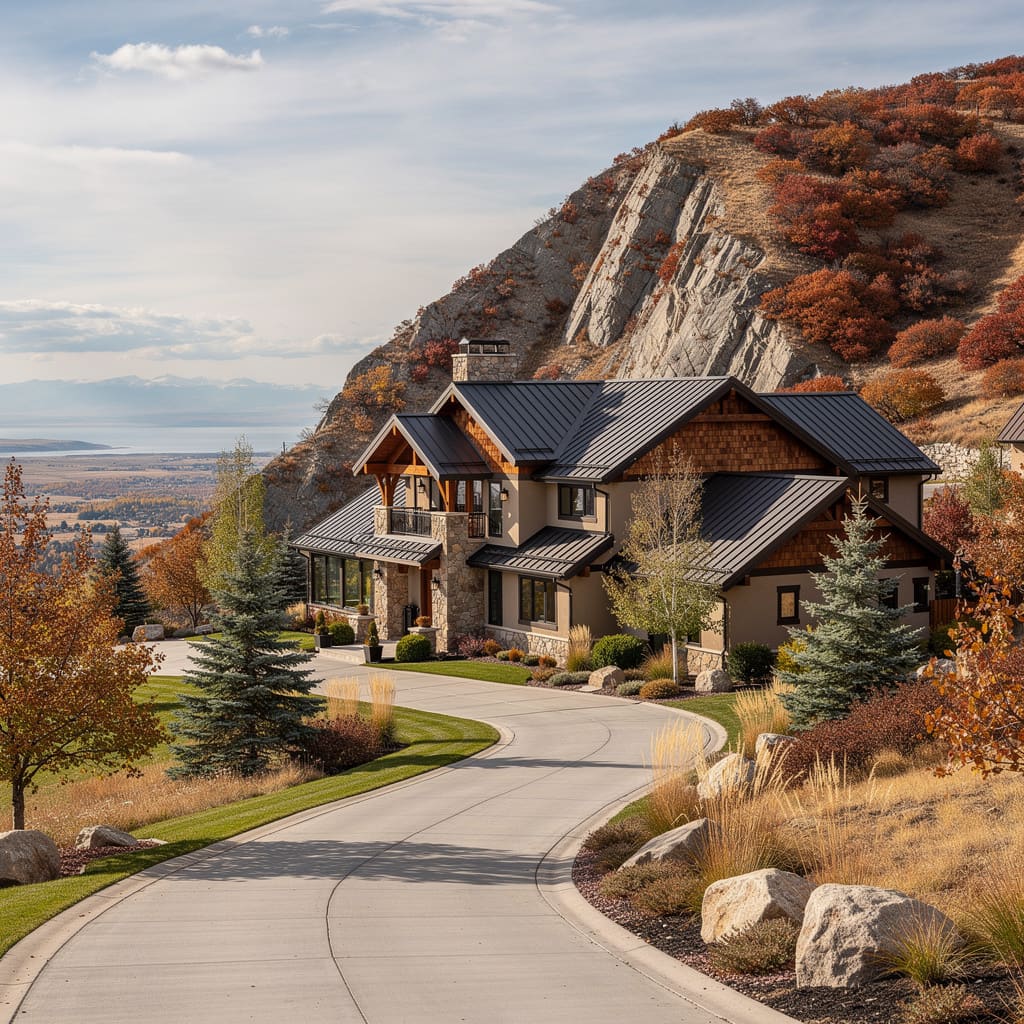 A Studio McGee-style luxury home exterior in the East Fruit Heights neighborhood of Fruit Heights, UT — premium home cleaning by Salt and Slate