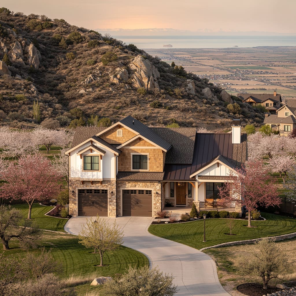 A Studio McGee-style luxury home exterior in the Summerwood neighborhood of Fruit Heights, UT — premium home cleaning by Salt and Slate