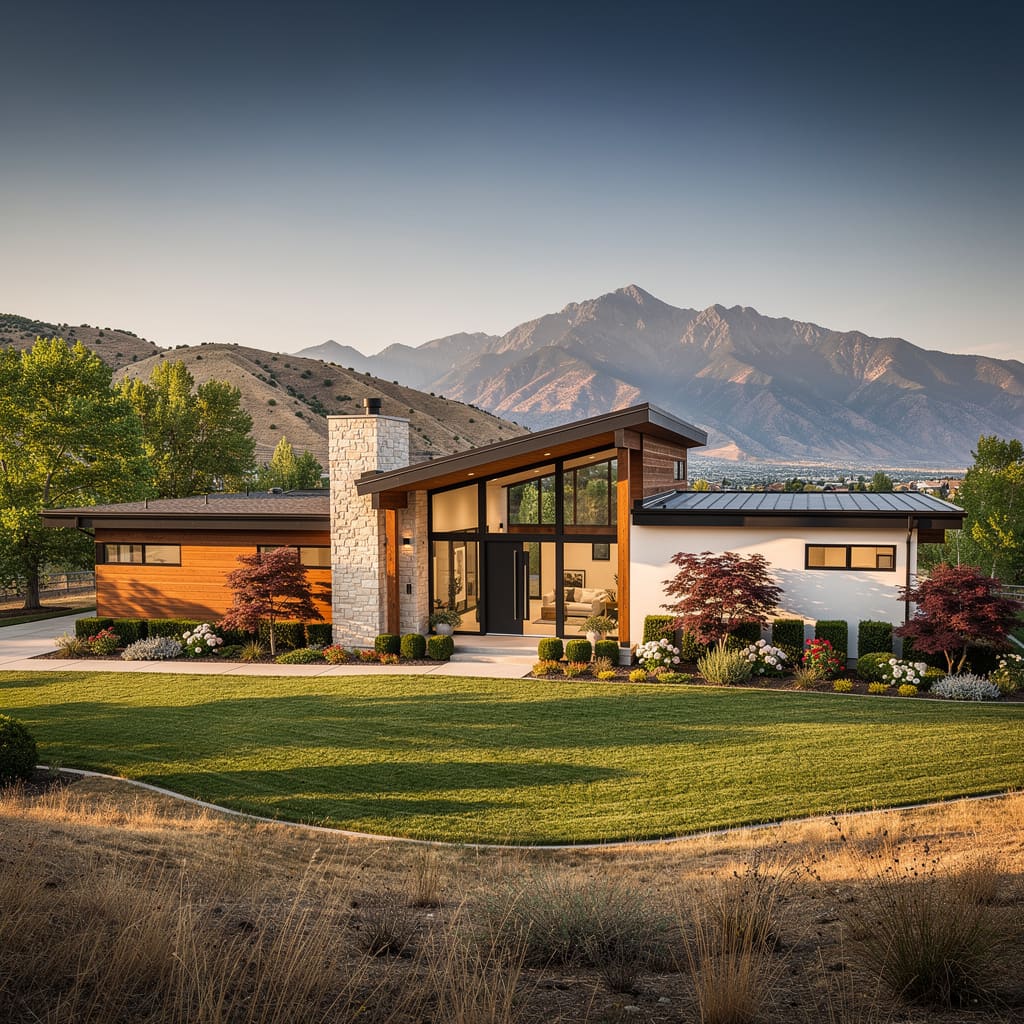 A Studio McGee-style luxury home exterior in the SoHo neighborhood of Holladay, UT — premium home cleaning by Salt and Slate