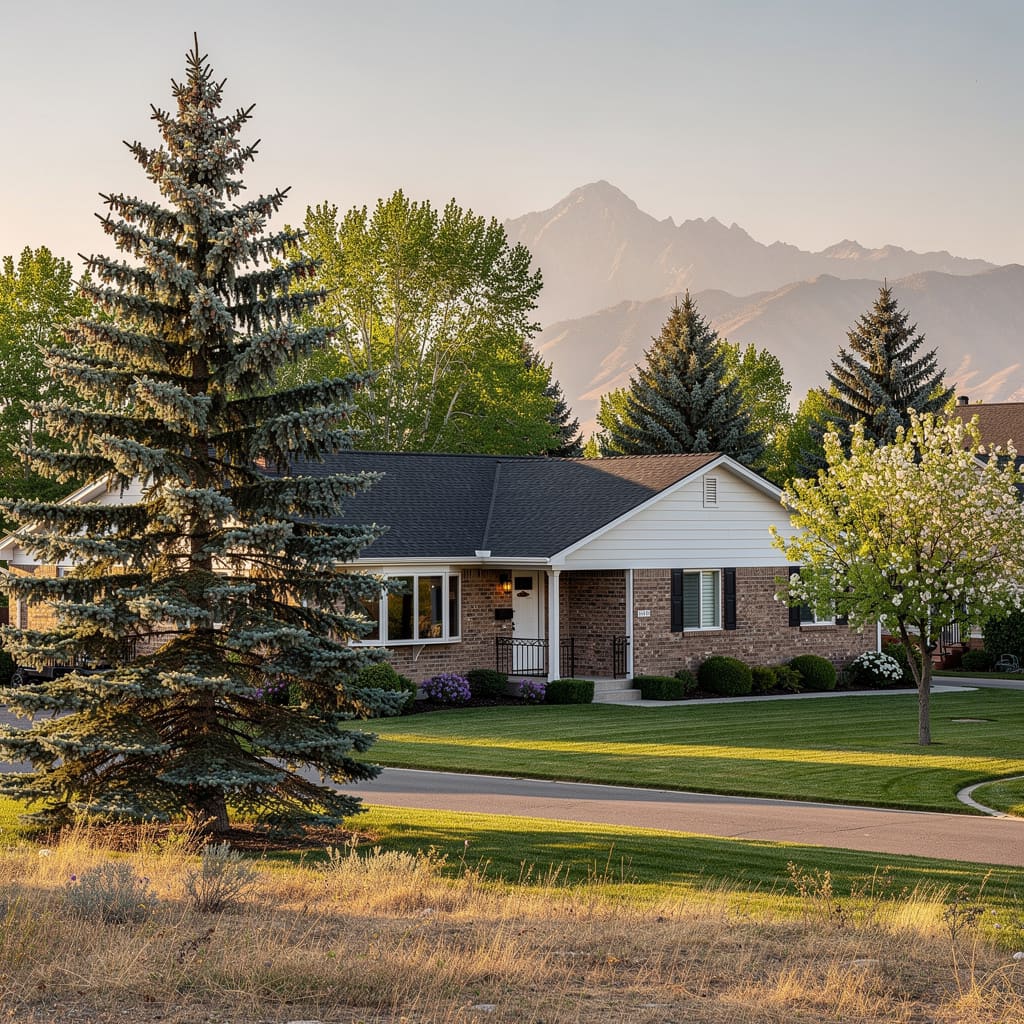 A Studio McGee-style luxury home exterior in the Carterville neighborhood of Orem, UT — premium home cleaning by Salt and Slate