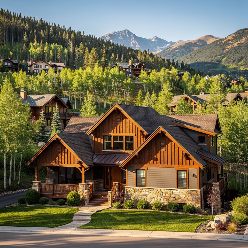 A Studio McGee-style luxury home exterior in the Pinebrook neighborhood of Park City, UT — premium home cleaning by Salt and Slate