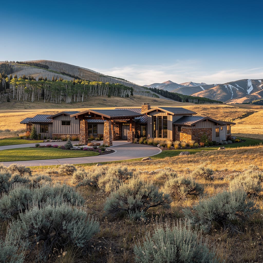 A Studio McGee-style luxury home exterior in the Promontory neighborhood of Park City, UT — premium home cleaning by Salt and Slate