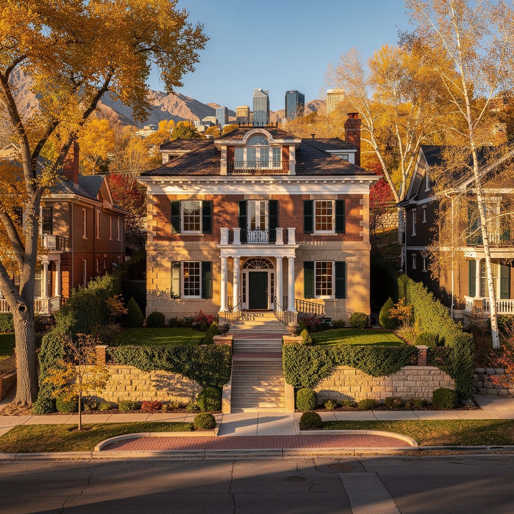 A Studio McGee-style luxury home exterior in the Upper Capitol Hill neighborhood of Salt Lake City, UT — premium home cleaning by Salt and Slate