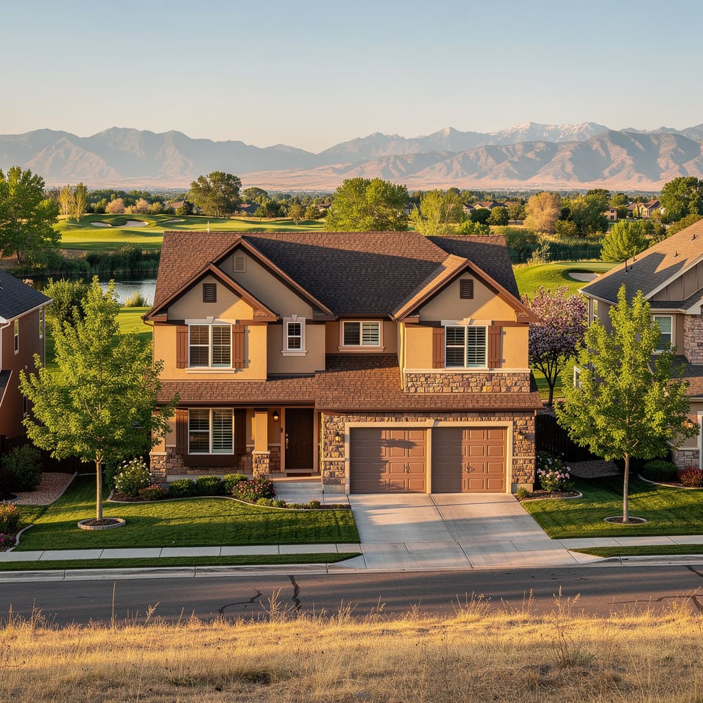 A Studio McGee-style luxury home exterior in the River Ridge neighborhood of South Jordan, UT — premium home cleaning by Salt and Slate